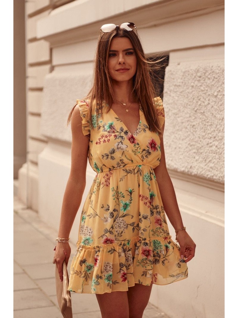 Delicate yellow floral dress PR3187 - Online store - Boutique